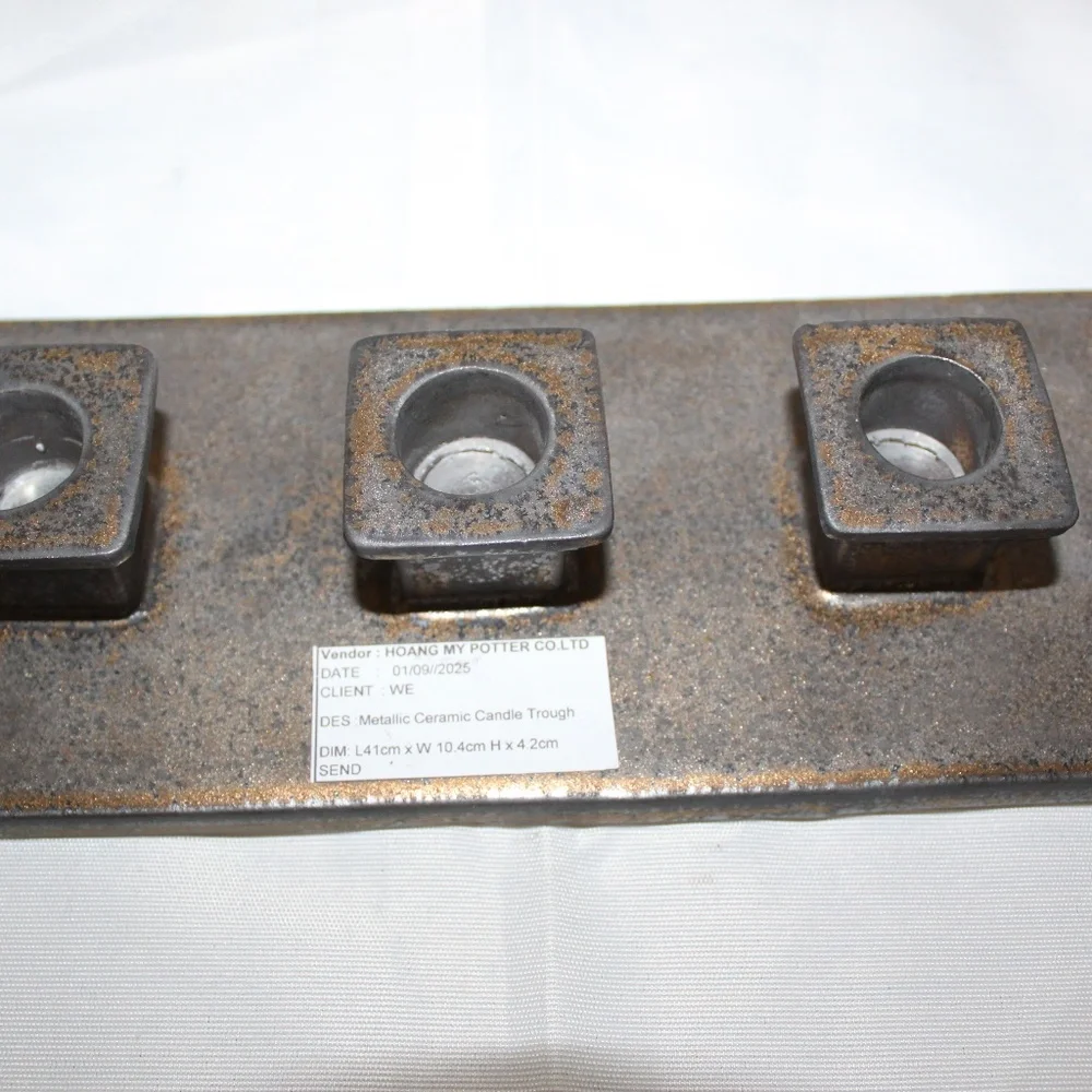 West Elm Metallic Ceramic Candle Trough. Open Box.